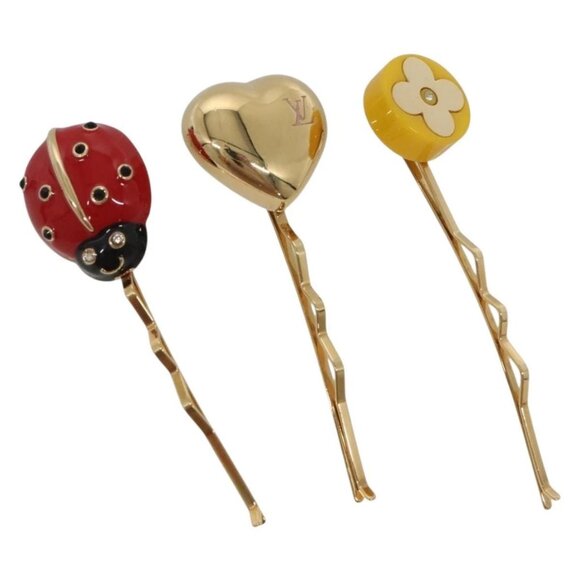 LOUIS VUITTON Kit Bullet Phrases Hair clip metal Gold M92349 LV Auth bs27708 - Picture 1 of 14